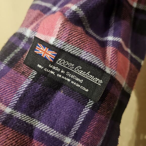 100% Cashmere Scarf 66" X 12" - SO Soft! - Purple Plaid Winter Holiday Warm Cozy - Picture 3 of 4